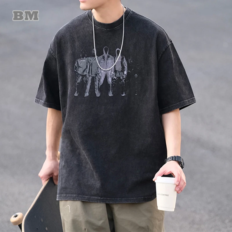 

Summer American Hip Hop Skateboard Creative Print T Shirt Men Clothing Japanese Streetwear Loose Short Sleeve Tee Harajuku Tops