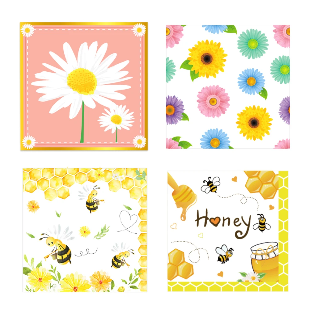

20pcs/set Spring Sunflowers Daisy Bee Butterfly Birthday Party Disposable Paper Napkins Tissues Baby Shower Party Decorations