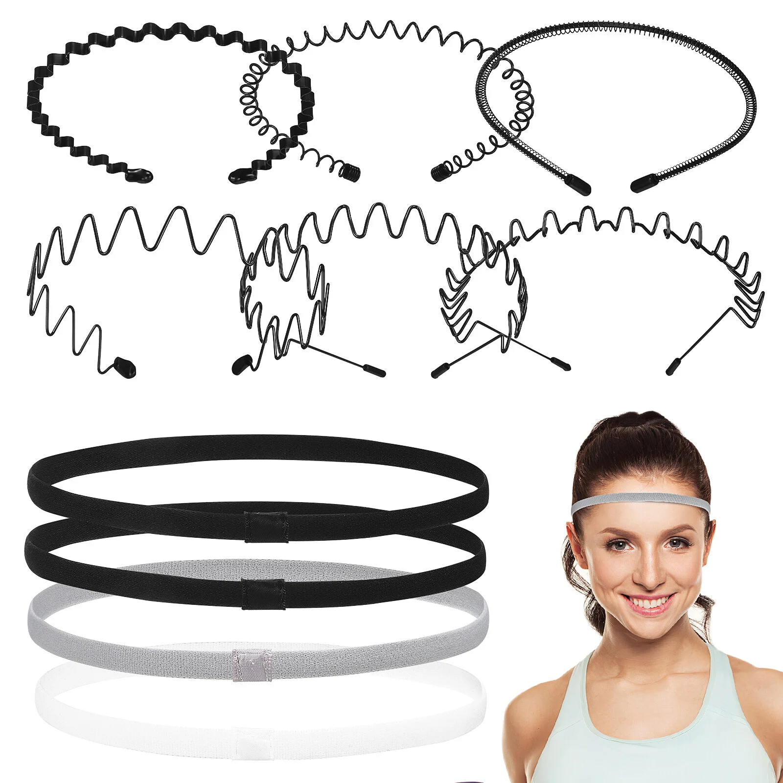 

10Pcs Men Outdoor Sports Hair Hoops Metal Wavy Headbands Hair Accessories
