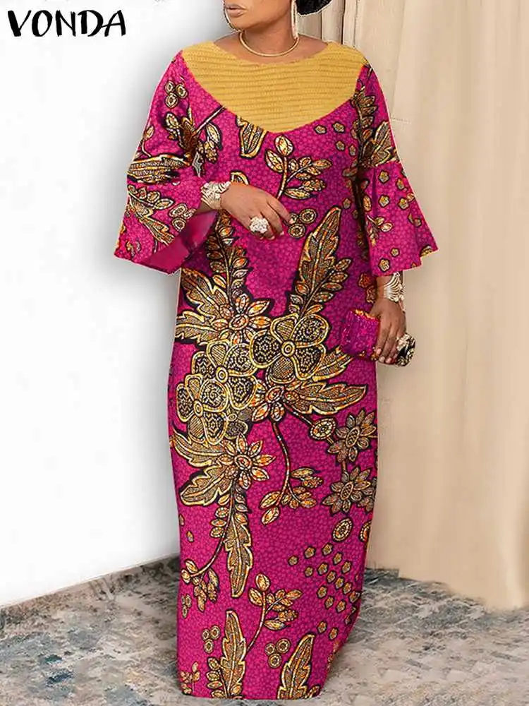 

VONDA Y2K женское стильное праздничное платье, женское модное платье с рукавом 3/4 и цветочным принтом, ТРАПЕЦИЕВИДНОЕ ПЛАТЬЕ, вечерний Макси Сар...