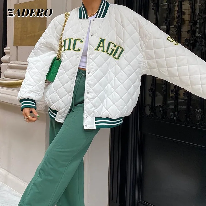 

Y2k Green Print Fashion Baseball Bomber Coat 2022 Autumn Winter Oversized Patchwork Jacket Varsity Women Casual White