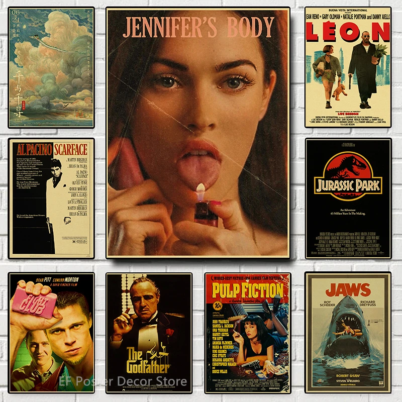 Купите три и получите четыре классических плаката для фильмов, принты, винтажный художественный Настенный декор для домашней комнаты, тело Дженнифер/челюсти/Леон, картина для кинотеатра