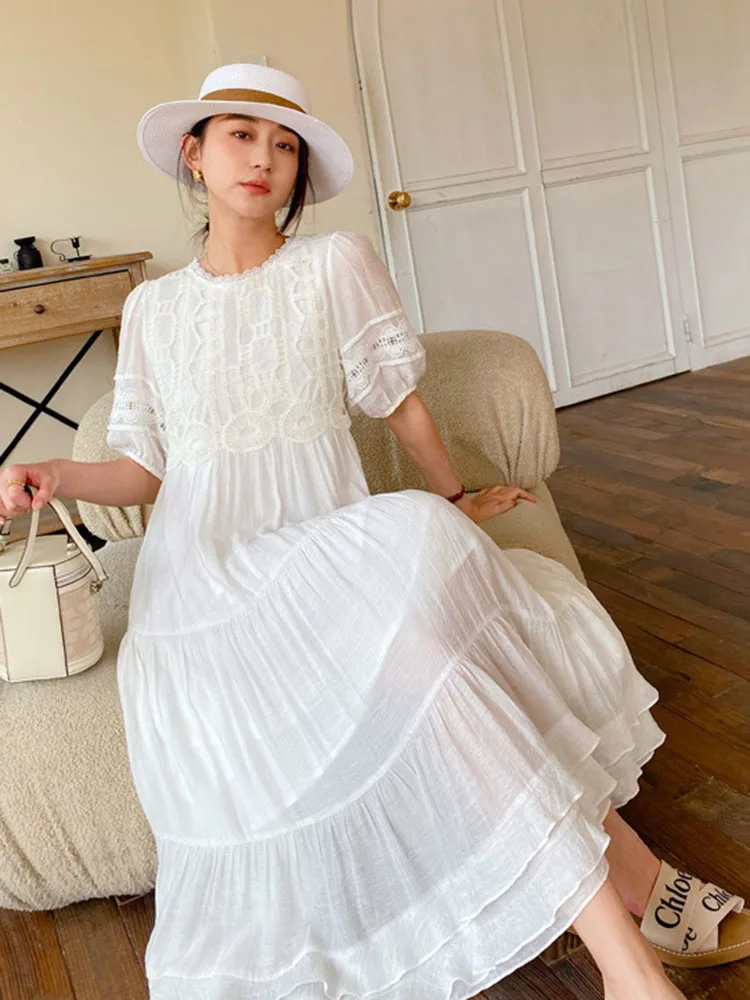 

Элегантное кружевное шикарное платье миди Gypsylady с вышивкой белые праздничные платья женские прозрачные сексуальные длинные платья с пышными рукавами Новинка