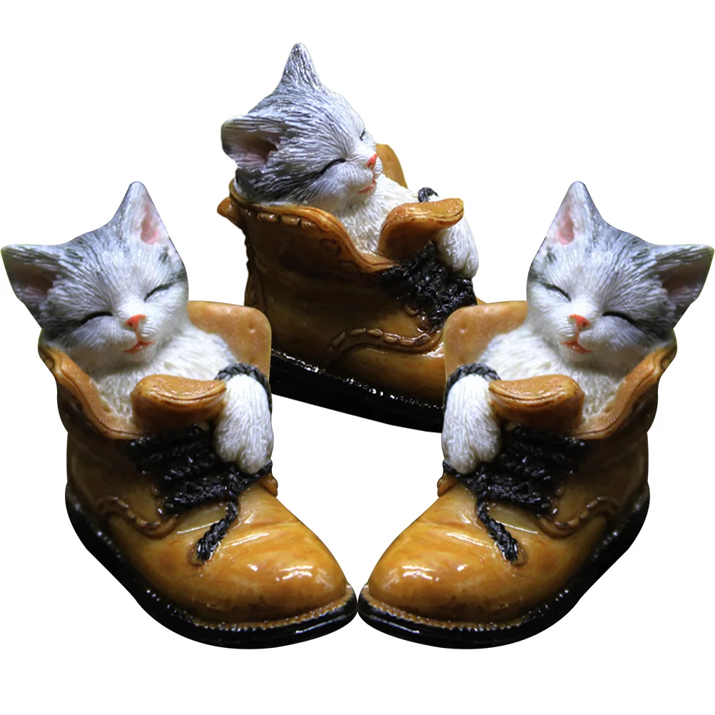

3 Pcs Dining Table Decor Landscaping Miniature Kitten Chic Figure Animal Cat Statue Micro Landscape Ornament