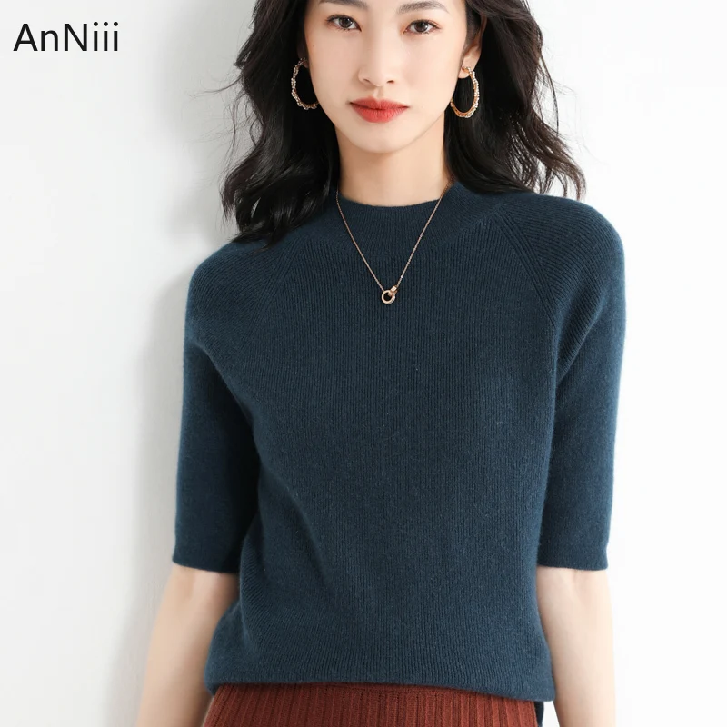 

Knitted Short Leeve Oversize Sweaters Basic Loose Women 2022 Fashion O Neck Sweatshirt T-shirt Female Clothing Ladies Pullovers