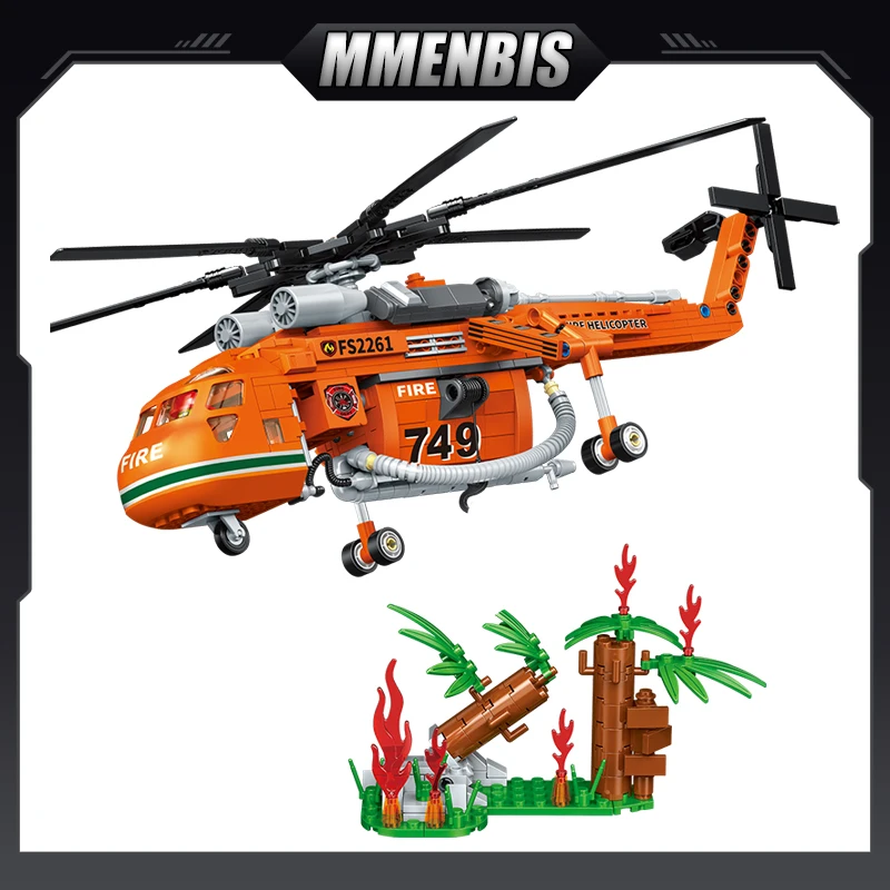 

M MENBIS City Building Blocks Fire Fighter Toys Bricks Model Fire Brigade Helicopter Block Sets Gifts for Kids Children Boys
