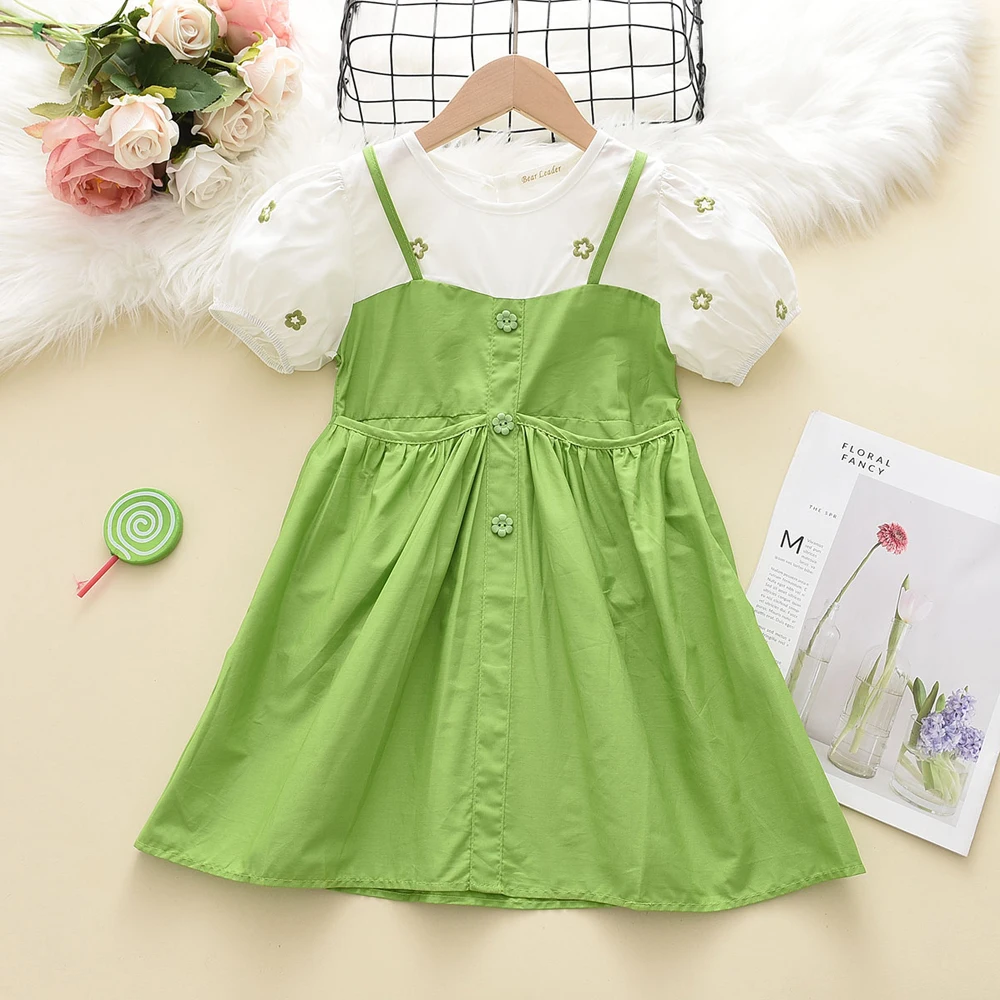 

Menoea/летнее платье для маленьких девочек платье-двойка с цветочной вышивкой и рукавами-пузырьками Модное детское платье для маленьких девоч...