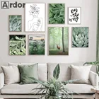 Скандинавский постер с зелеными листьями, суккулентами и принтом леса, Женская абстрактная линия, рисунок, домашний декор