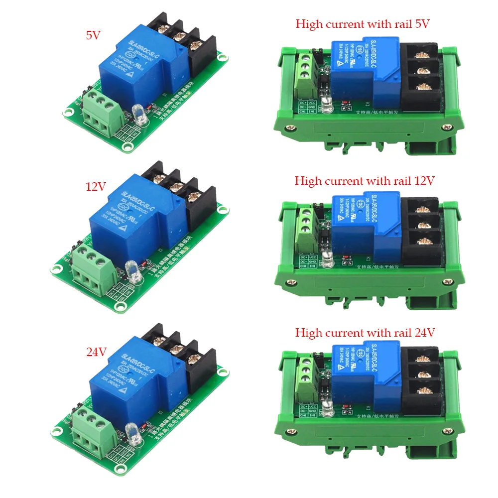 ONE 1-way relay module 30A with optocoupler isolation 5V12V24V support high and low trigger trigger relay module with guide rail