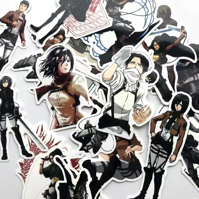 42pcslot japanese anime attack on titan mikasa levi eren stickers for car phone luggage laptop bicycle cartoon decal sticker free global shipping