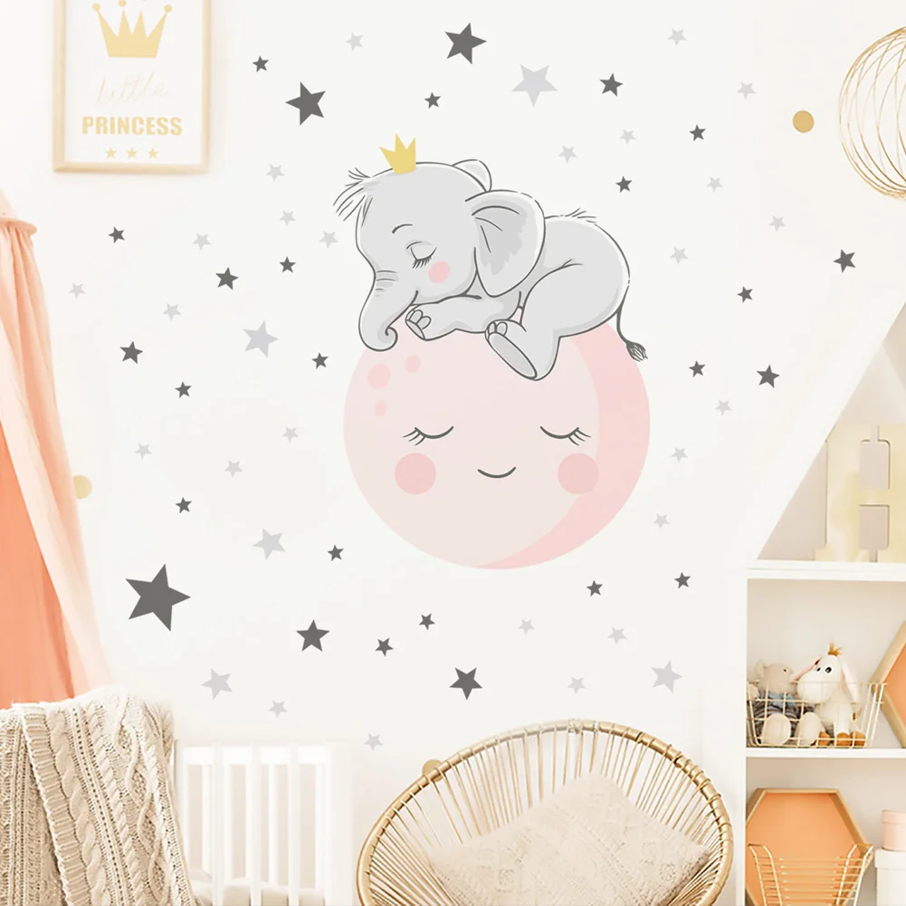 Moon Baby Elephant Sleeping Luminous Wall Sticker Baby Kids Room Bedroom Decoration Decals Glow In The Dark Home Decor Stickers images - 6