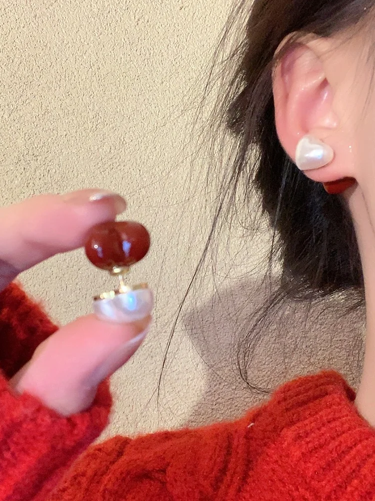 Little Sweet Girl in the World ~ Simple Double-sided Lovely Pearl Stud Earrings New 2024 Popular Ins ...