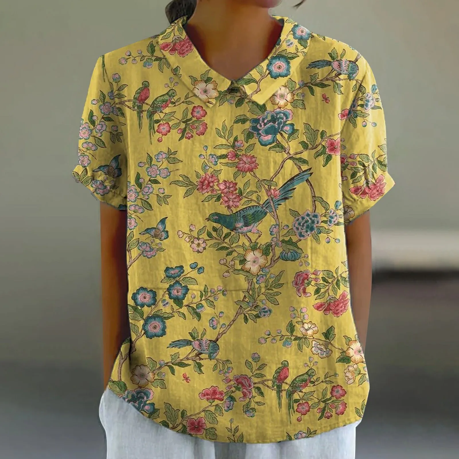 Легкая льняная рубашка с цветочным принтом женская повседневная блузка для