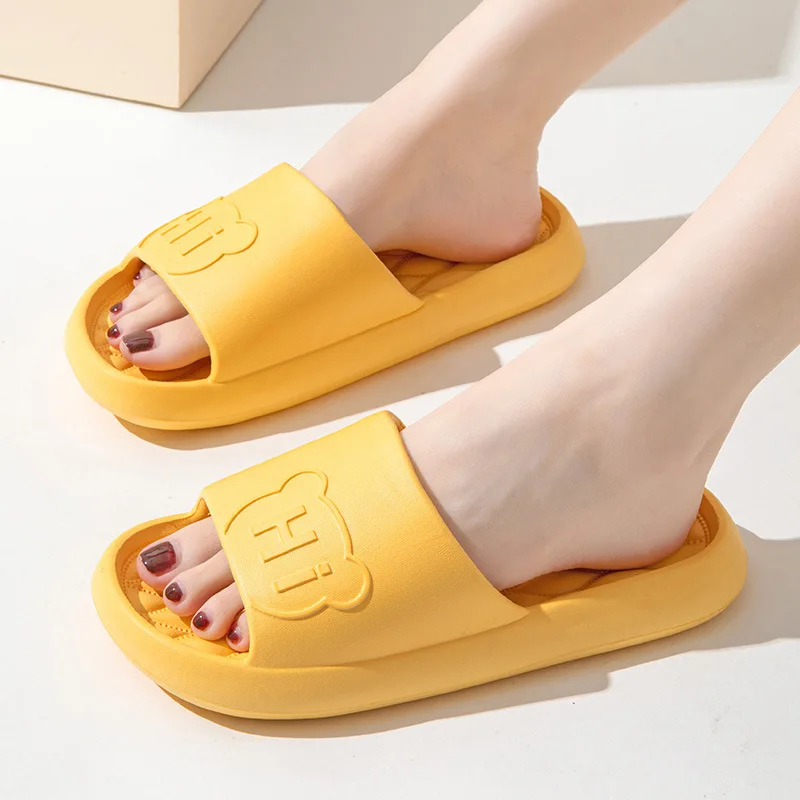 Cute Bear Home Slippers for Women Summer House Bathroom Lightweight EVA Couple Korean Style Cartoon Cool Flats Shoes Slides Male