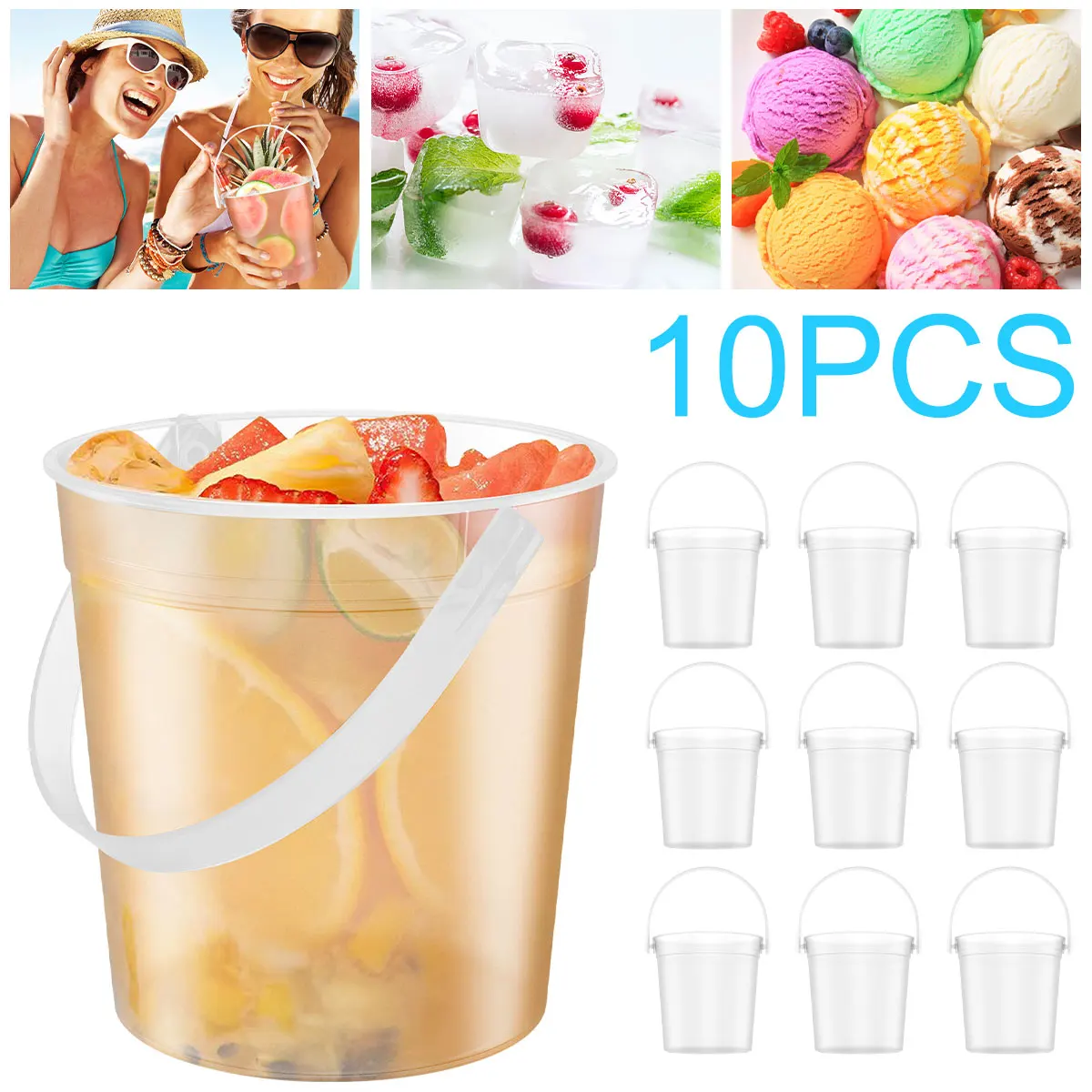 

Пластиковые Коктейльные ведра, 10 шт., контейнер для напитков с ручкой, многоразовое ведро для смузи, кухонные бытовые ведра для рома