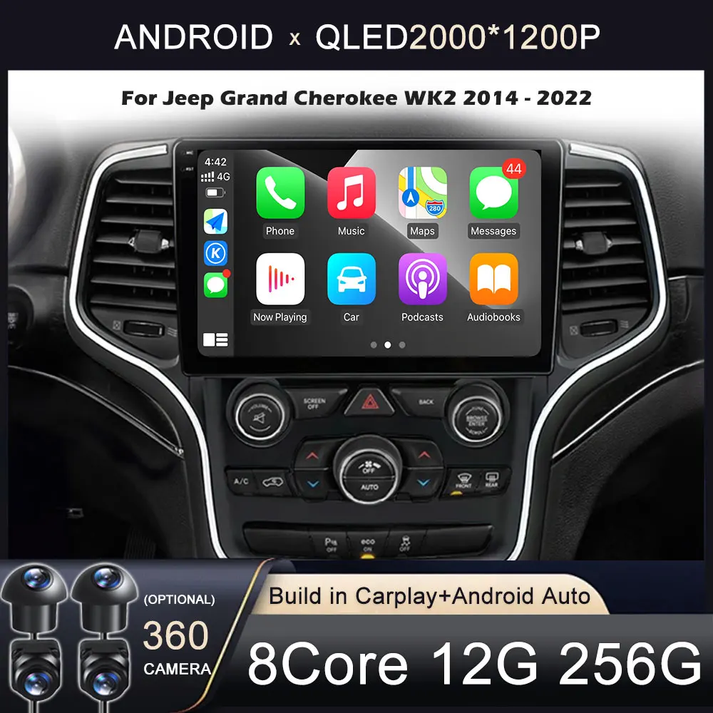Фото Для Jeep Grand Cherokee WK2 2014-2022 Автомобильный радиоприемник с навигацией GPS Мультимедийный плеер Android Auto Стерео Bluetooth 5G Wi-Fi Без 2DIN №1
