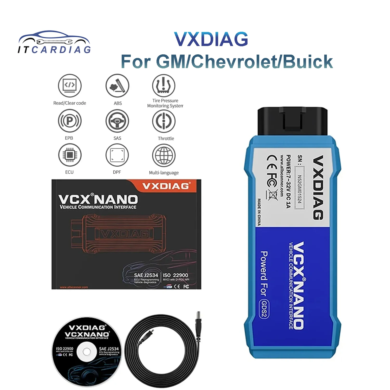 VXDIAG NANO Pro для GM/Chevrolet/Buick Obd2 диагностические инструменты Wi-Fi сканер GDS2 Tech2win Программирование ЭБУ Поддержка автомобилей до 2008 г.