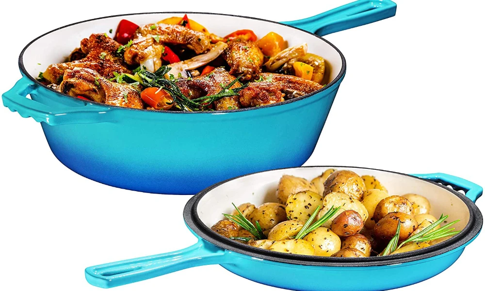 

| Enameled 2-in-1 Cast Iron Multi-Cooker Heavy Duty Skillet And Lid 3 Quarts