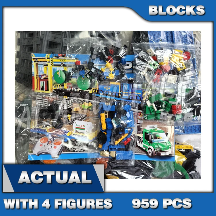 

959pcs Urban Motorized Cargo Train Remote Control Wagons Rail Track 02008 Building Blocks Set Bricks Compatible with Model