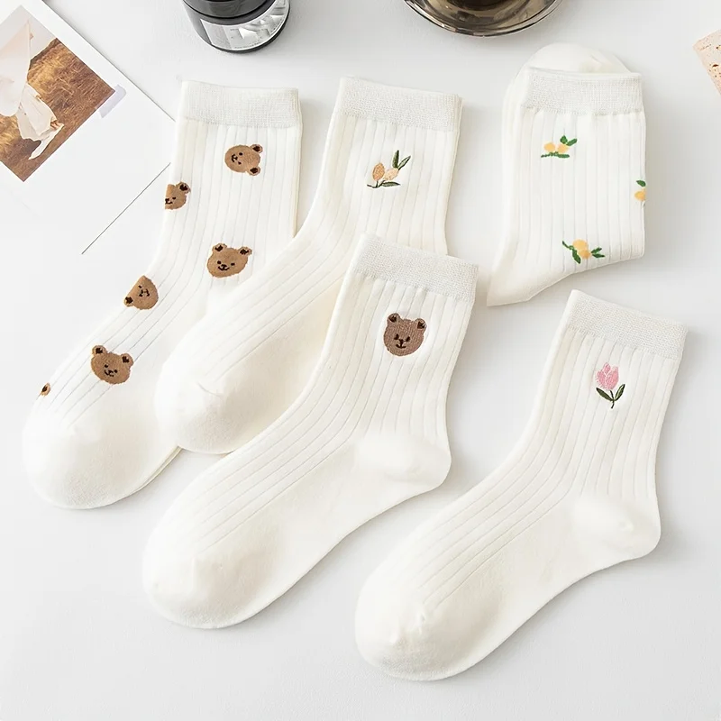 

5 пар мягких женских носков средней длины с круглым вырезом