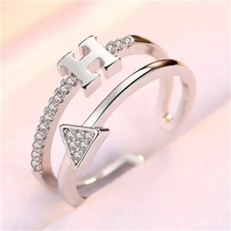 

Delicate Charm Silver Colors Geometry H Adjustable Rings for Women Trendy Metal Inlaid White Stone Wedding Engagement Jewelry