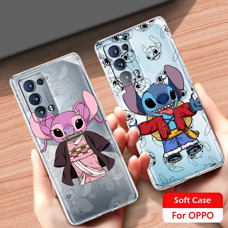 

Disney Stitch Luxury Art Transparent Phone Case For OPPO Find X5 X3 Neo Lite F21 Pro A96 A57 A74 A76 A72 A55 A54S A53 A16 A9