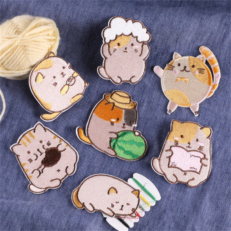 

7Pcs Cartoon cat animal embroidery badge paste clothing accessories shoes and hats accessories patch self-adhesive cloth paste