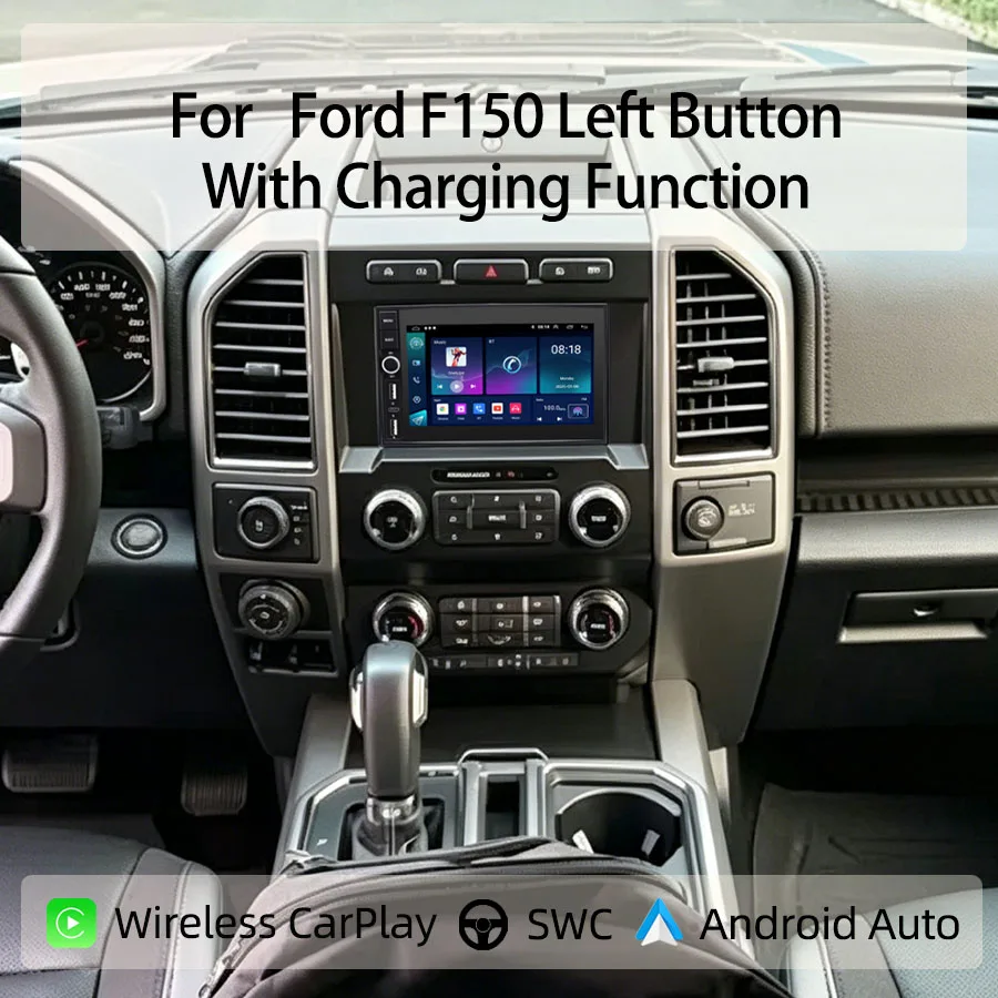 Фото 7-дюймовая автомагнитола Android для Ford F150 с левосторонним расположением кнопок, функцией зарядки, CarPlay, Android Auto, GPS-навигацией, Bluetooth и управлением с руля №1