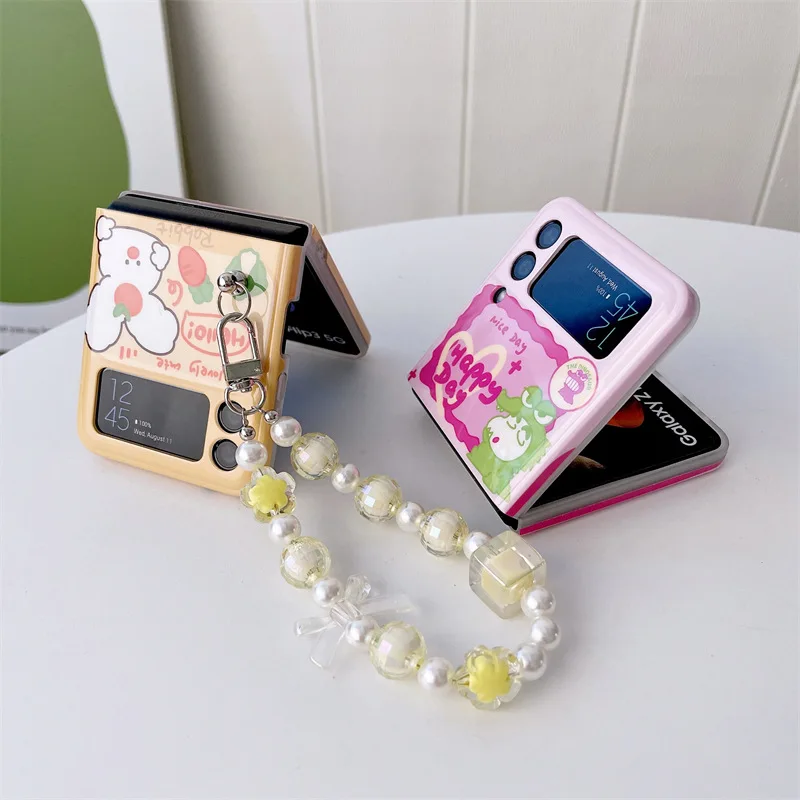 Cartoon Bunny Cell Phone Pattern Phone Case for Samsung Galaxy Z Flip 4 3 Hard Cover for ZFlip3 Zflip4 Solid Shell Bracket