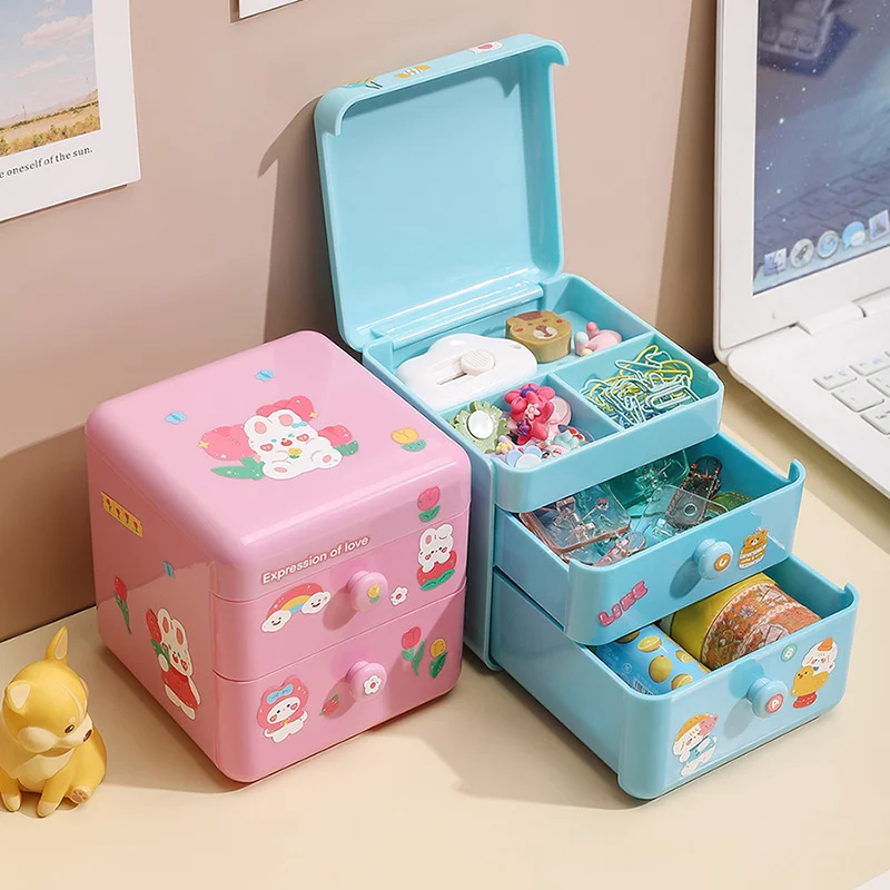 Cute Jewelry Storage Box Ring Box Student Desktop Stationery Storage Box Earring Organizer Necklace Holder