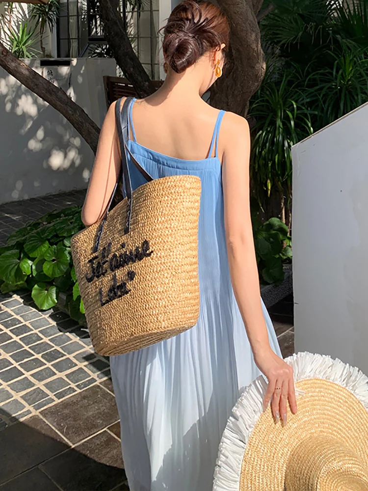 Женское шифоновое платье на бретельках Голубое Длинное Элегантное повседневное