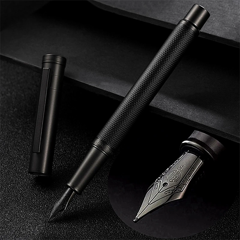 

Hongdian Black Forest Fountain Pen High quality Matte Black Titanium EF/F Nib Office School Supplies Writing Smooth Ink Pens