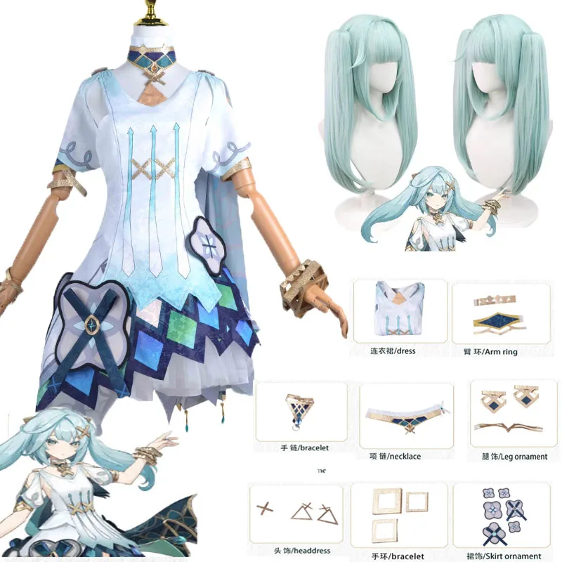 

Game Genshin Impact Faruzan Cosplay Costume Wig Shoes Lolita Dress with Headwear Full Set Cosplay Wig for Party Costumes
