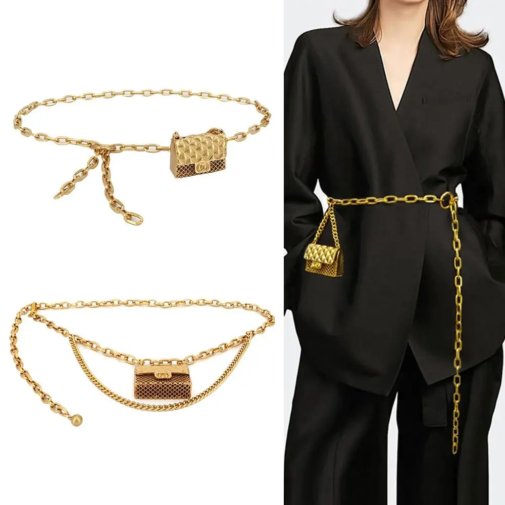 Design Slim Fit Party Dress Jeans Trousers Tassel Waist Strap Gold Chain Belt Trouser Dress Belts Metal Bag Waistband