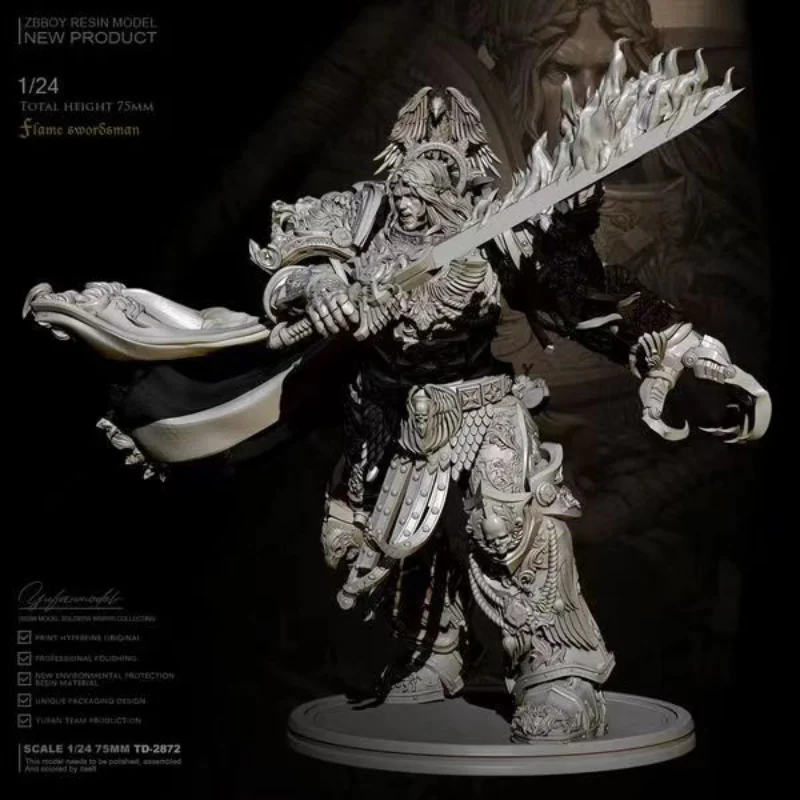 

NX1/24 Holy Fire Sword King Resin Action Doll Model Kit Tumei Colorless Self-Assembling Resin Doll Soldier Action Figure 75mm