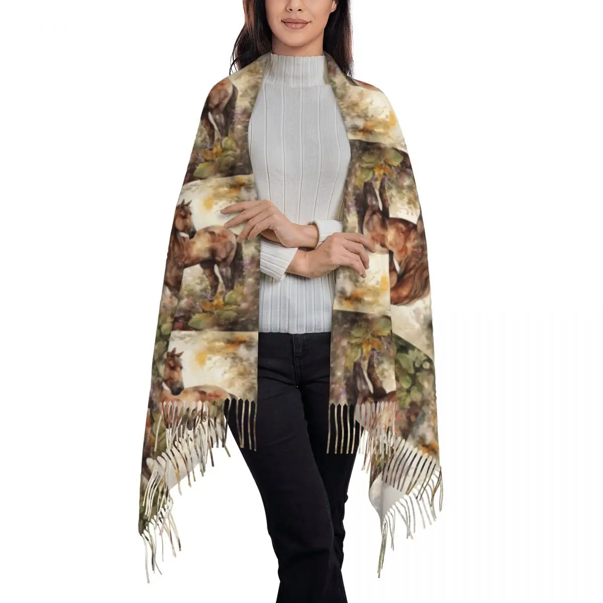 Коричневая лошадь Herd Running Galloping Любители животных Юмор Шарф Шарфы с кисточками