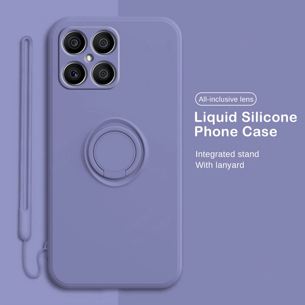 

Liquid Silicone Lanyard Protector Case For Honor X8 2022 Car Magnetic Ring Stand Fundas Xonor X8 X 8 8X HonarX8 Shockproof Cover