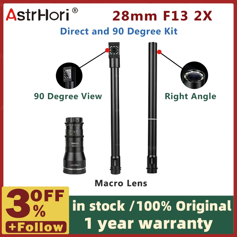Объектив AstrHori 28 мм F13 Macro Direct и 90 градусов для камеры Sony E Canon RF/EF Fuji X Nikon Z/F