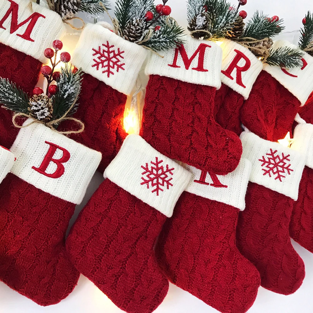 

Christmas Socks Red Snowflake Alphabet Knitting Stocking Christmas Tree Pendant Christmas Decoration Gift Bag