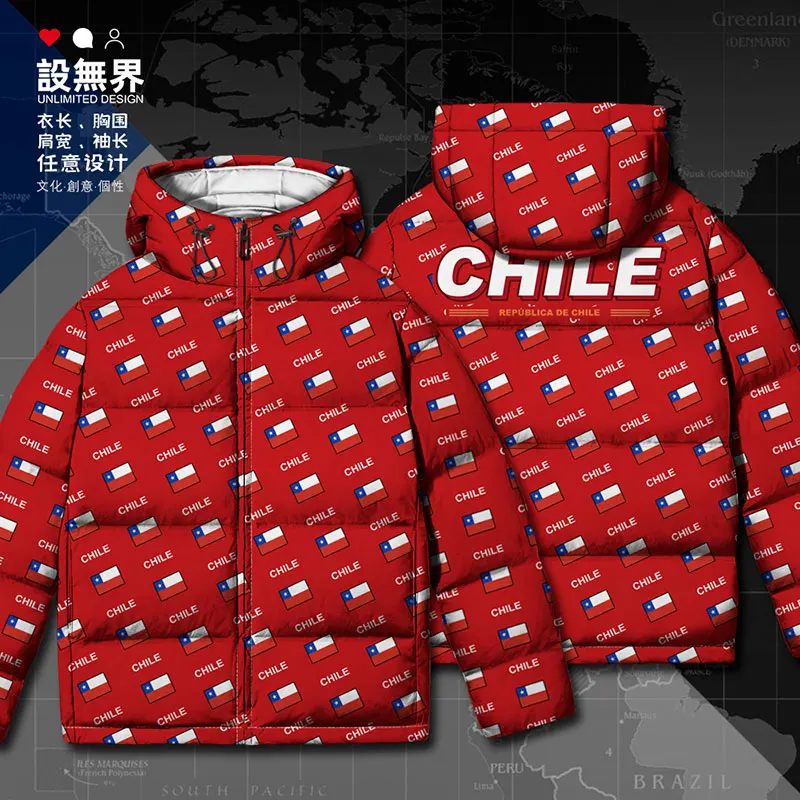 Куртка на белом утином пуху с флагом Чили CHL утепленная модная уличная удобная