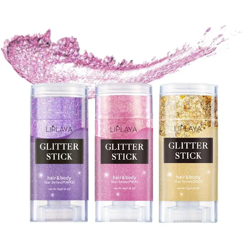 Shiny Eye Shadow Fashionable And Safe Hair And Body Glitter Stick Tri-Color Symphony Eyeshadow For Stage Makeup Party