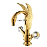 zq golden chinese style retro series copper basin hot and cold outlet tap