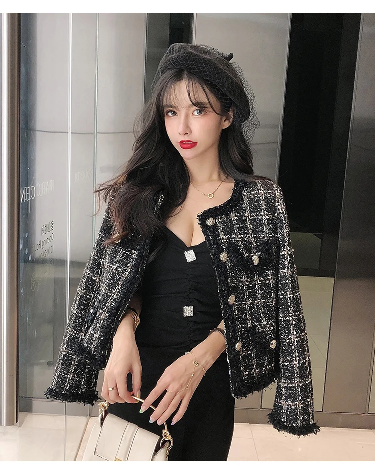 

Женская твидовая клетчатая короткая куртка BULOCHOVA, однобортная приталенная шерстяная Повседневная Верхняя одежда в стиле ретро, Осень-зима