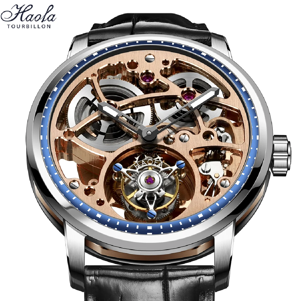 

HAOFA Luxury Automatic Tourbillon Wrist Watch For Men Mechanical Skeleton Movement Double Spring Watches Mens 2021 Tourbillon