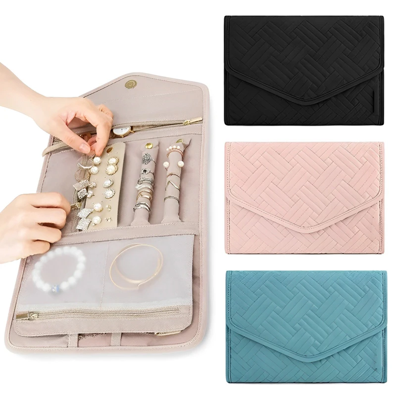 1Pcs Foldable Jewelry Case Roll Travel Jewelry Organizer Portable Journey Earrings Rings Diamond Necklaces Brooches Storage Bag