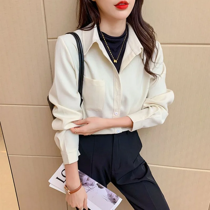 New Brushed Fashion Shirt Bottoming Top Loose Slim Shirts for Women Autumn and Winter Thickening Corduroy Blouse Women