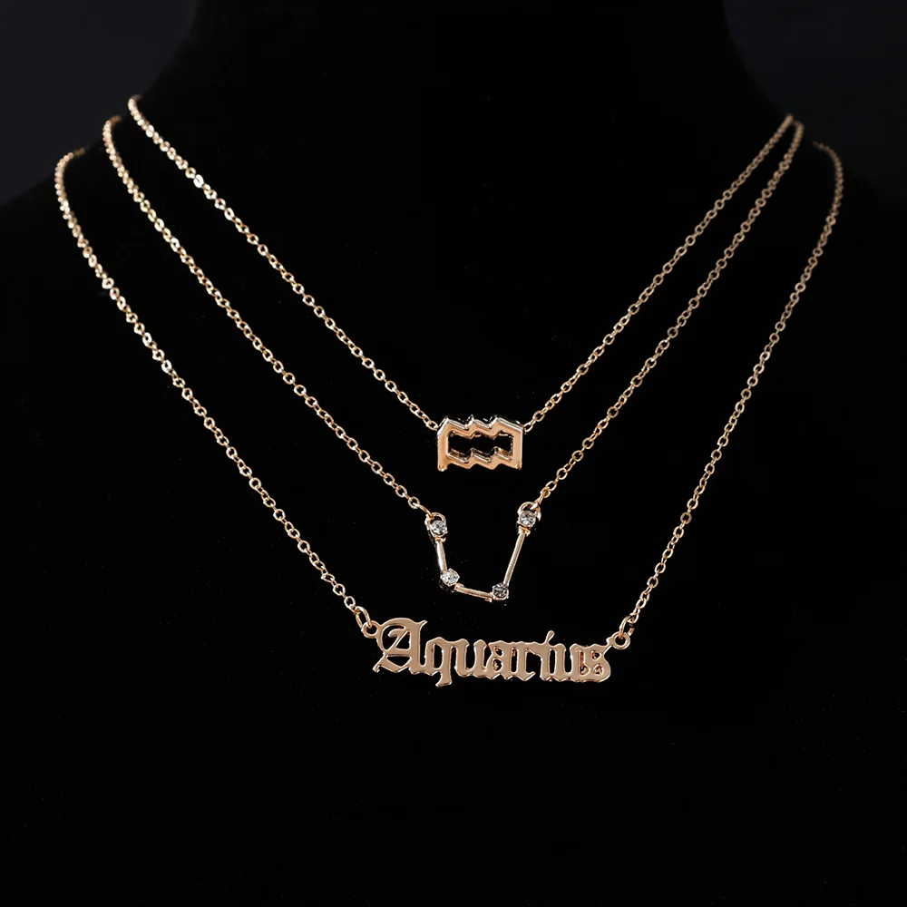 

3Pcs/set 12 Zodiac Sign Necklace for Women 12 Constellation Pendant Chain Choker Birthday Jewelry with Cardboard Card Necklace