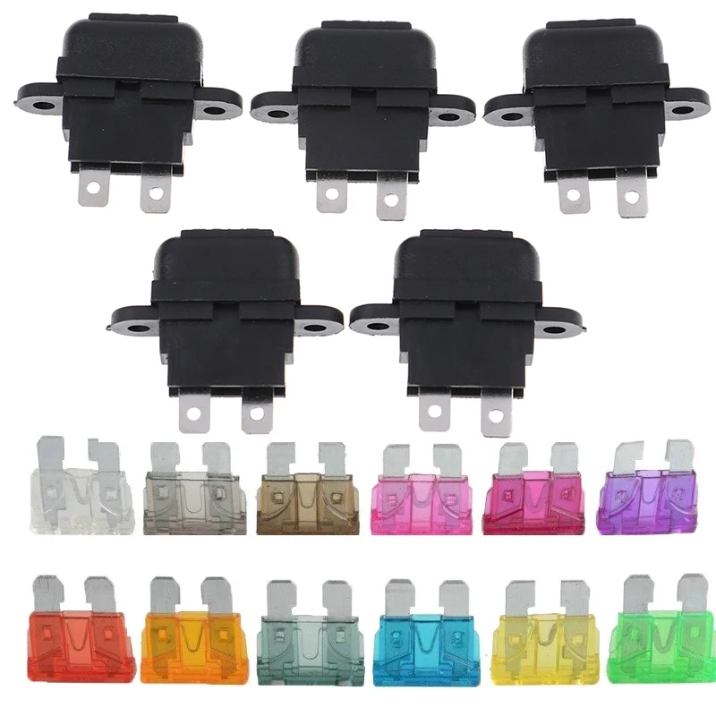 

5Pcs Waterproof Auto Standard Middle Fuse Holder Car Boat Truck ATC ATO Blade Fuse Automobile Fuse Sheet Covered Ear Seat