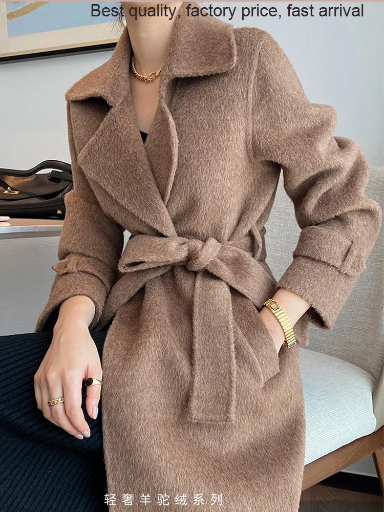 

Высокое качество Роскошный бренд 2023 Новинка альбака Альпака женское длинное до колен высококачественное двухстороннее кашемировое шерстяное пальто