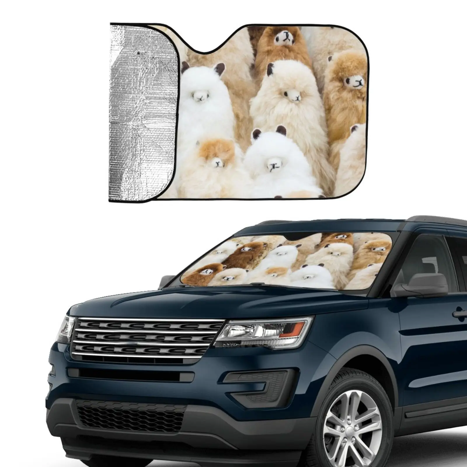 

Cute Animal Design Alpaca Car Windshield Sunshade Snow Rain Waterproof Protector Cover